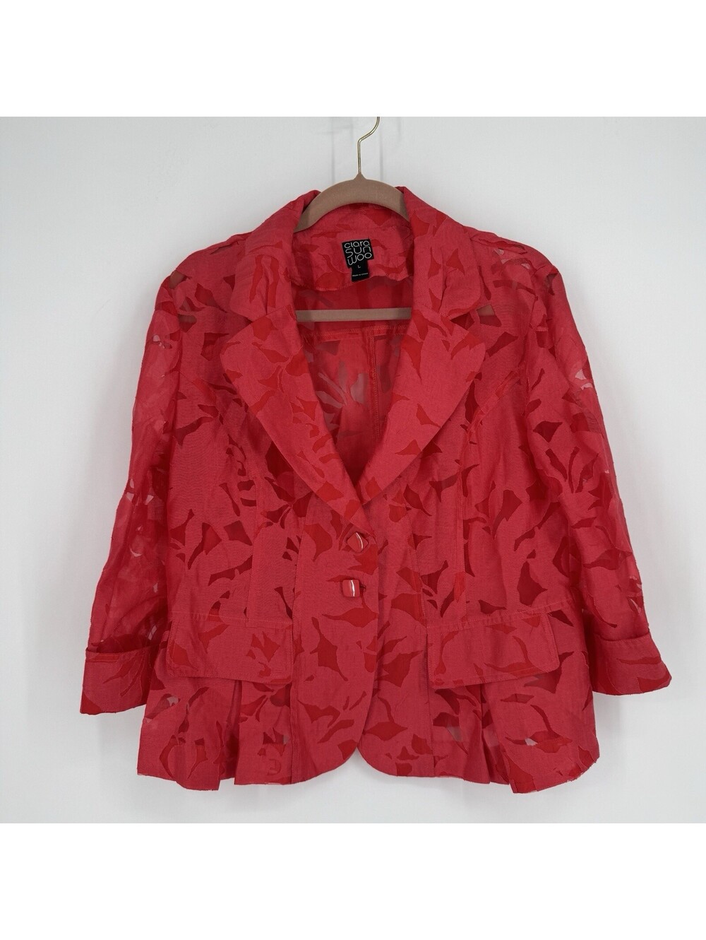 Clara Sun Woo top shirt  large red jacket  stretch office business casual work